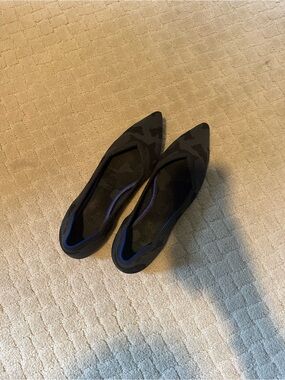 Rothy's Black Pointed-Toe Knit Flats with Dark Blue Trim
